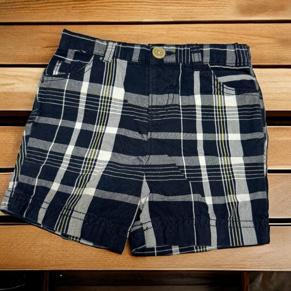 5/$35   Joe Fresh Boys Shorts Sz 6-12 Mo Blue White‎ Yellow Plaid Woven